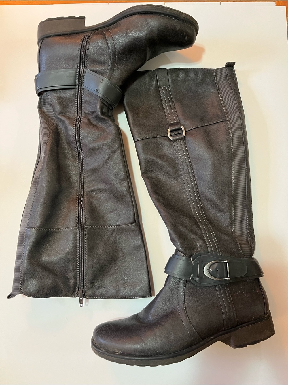 BareTraps Women’s Tall Buckle Leather Riding Boots - Black